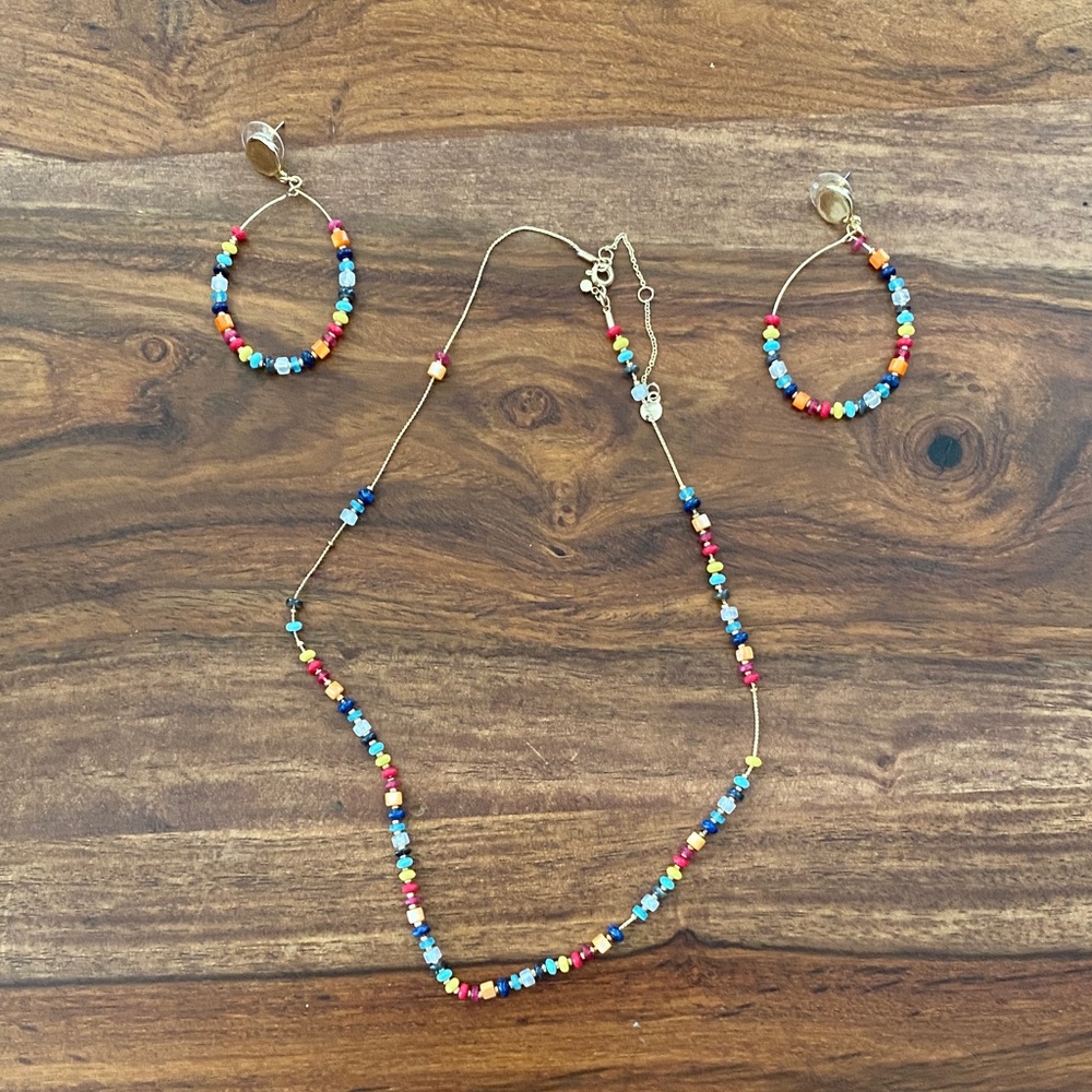 LOFT Multicolor Beaded Necklace and Earring Set